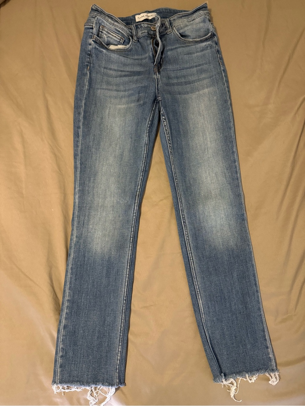 Flying Monkey Medium Wash Straight Leg Jeans with Frayed Hem